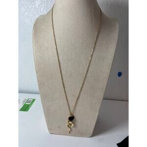 Snake and Heart Charm Long Gold Tone Necklace